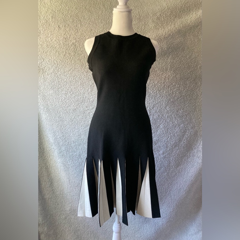 Milly Black Midi Dress with White Slit Panels